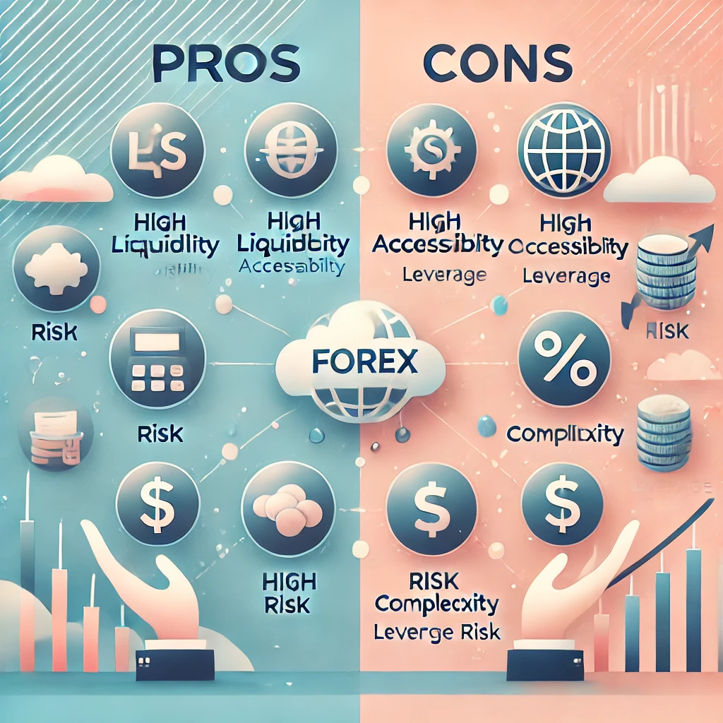 Forex pros and cons infographic illustration.